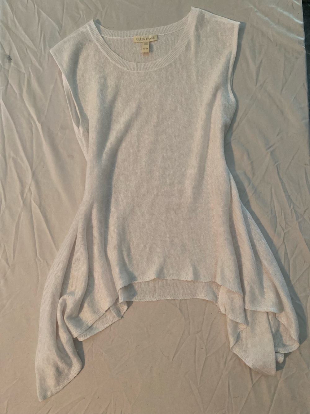 Eileen Fisher Cream Organic Linen Lightweight Sleeveless Knit Top